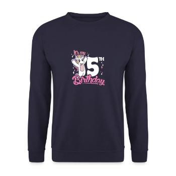 5th Birthday Kids Unicorn Toodler Five - Unisex Sweatshirt - navy - Front - Alina (178cm) & Michal (187cm)