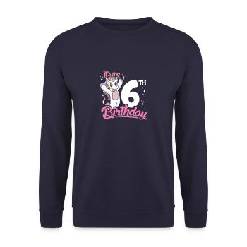 6th Birthday Kids Unicorn Toodler Six - Unisex Sweatshirt - navy - Front - Alina (178cm) & Michal (187cm)