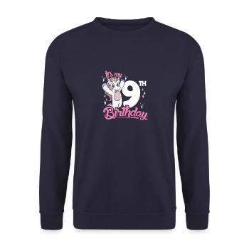 9th Birthday Kids Unicorn Nine Birthday - Unisex Sweatshirt - navy - Front - Alina (178cm) & Michal (187cm)