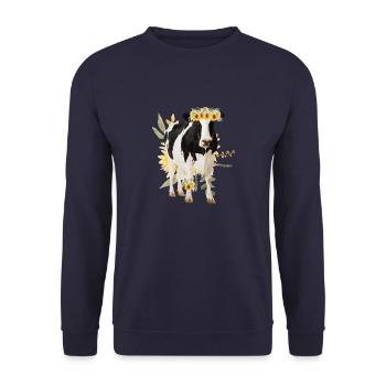 Holstein Kuh mit Blumen - Sonnenblumen - Unisex Pullover - Navy - Vorne - Alina (178cm) & Michal (187cm)