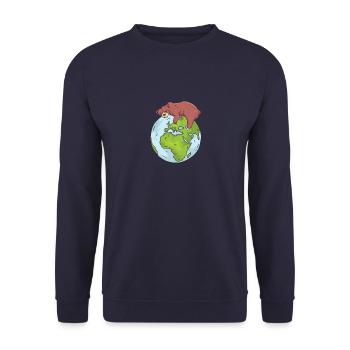 Earth Day Cute Bear loves world - Unisex Pullover - Navy - Vorne - Alina (178cm) & Michal (187cm)