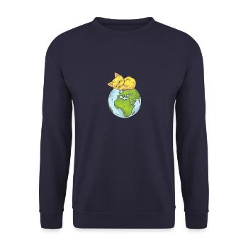 Earth Day Cute Cat loves world - Unisex Pullover - Navy - Vorne - Alina (178cm) & Michal (187cm)
