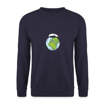 Earth Day Cute Penguin loves world - Unisex Pullover - Navy - Vorne - Alina (178cm) & Michal (187cm)