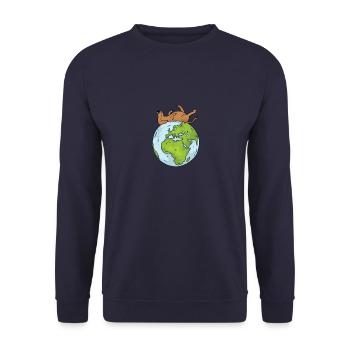 Earth Day Cute Dog loves world - Unisex Pullover - Navy - Vorne - Alina (178cm) & Michal (187cm)