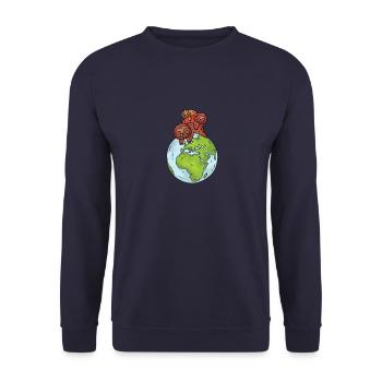 Earth Day Cute Sloth loves world - Unisex Pullover - Navy - Vorne - Alina (178cm) & Michal (187cm)