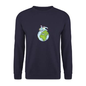 Earth Day Cute Unicorn Dab loves world - Unisex Sweatshirt - navy - Front - Alina (178cm) & Michal (187cm)