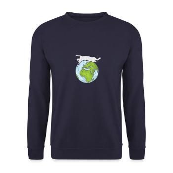 Earth Day Cute Rabbit loves world - Unisex Pullover - Navy - Vorne - Alina (178cm) & Michal (187cm)