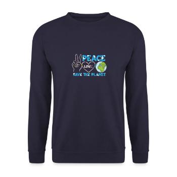 Peace Love Save Our Planet Earth - Unisex Pullover - Navy - Vorne - Alina (178cm) & Michal (187cm)
