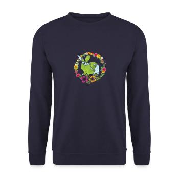 Earth Day Cute Rabbit loves Planet World - Unisex Pullover - Navy - Vorne - Alina (178cm) & Michal (187cm)