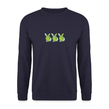 Earth Day Cute Rabbit loves Planet World - Unisex Pullover - Navy - Vorne - Alina (178cm) & Michal (187cm)