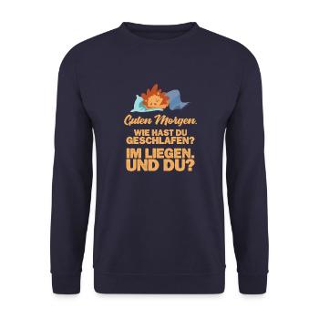 Wie hast du geschlafen? Im Liegen und du? - Unisex Pullover - Navy - Vorne - Alina (178cm) & Michal (187cm)