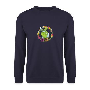 Earth Day Cute Rabbit loves Planet World - Unisex Pullover - Navy - Vorne - Alina (178cm) & Michal (187cm)