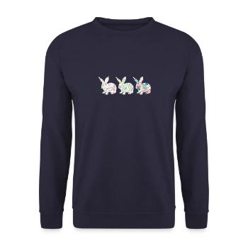 Easter Three Bunnies Rabbit Flower - Unisex Pullover - Navy - Vorne - Alina (178cm) & Michal (187cm)