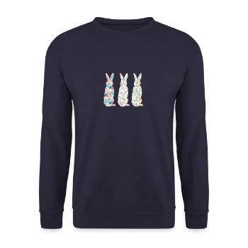 Easter Three Bunnies Rabbit Flower - Unisex Pullover - Navy - Vorne - Alina (178cm) & Michal (187cm)