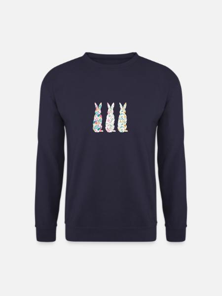 Easter Three Bunnies Rabbit Flower - Unisex Pullover - Navy