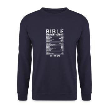 Bible Emergency Numbers Waymaker Jesus Christian - Unisex Pullover - Navy - Vorne - Alina (178cm) & Michal (187cm)
