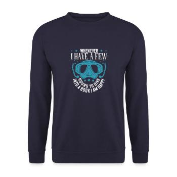 Wann immer ich ein paar Stunden Zeit habe, um in ein Buch einzutauchen, - Unisex Pullover - Navy - Vorne - Alina (178cm) & Michal (187cm)