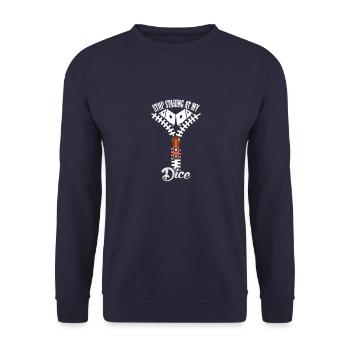 Dice Stop Staring Women Boobs - Unisex Sweatshirt - navy - Front - Alina (178cm) & Michal (187cm)