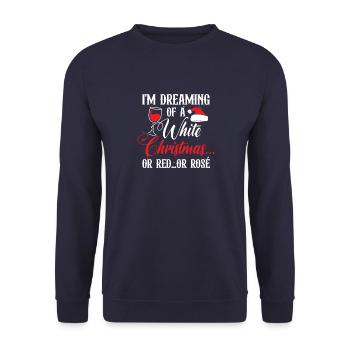 Frohe Weihnachten Schnee Weinglas Weihnachtsmütze - Unisex Pullover - Navy - Vorne - Alina (178cm) & Michal (187cm)