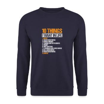 10 choses Infirmière Compétences de vie Soins infirmiers - Sweat-shirt Unisexe - marine - Devant - Alina (178cm) & Michal (187cm)