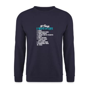10 choses Infirmière Compétences de vie Soins infirmiers - Sweat-shirt Unisexe - marine - Devant - Alina (178cm) & Michal (187cm)