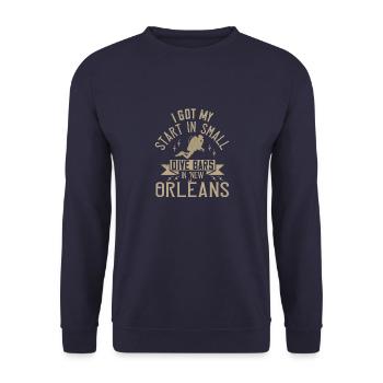 Ich habe in kleinen Spelunken in New Orleans angefangen - Unisex Pullover - Navy - Vorne - Alina (178cm) & Michal (187cm)