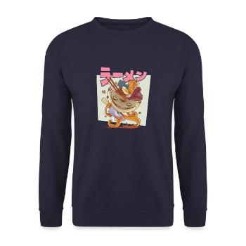Kawaii Ramen Monster - Otaku Anime Manga - Unisex Pullover - Navy - Vorne - Alina (178cm) & Michal (187cm)