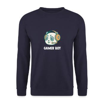 Zocken Jungen Pandabär - Computer Spiele - Unisex Pullover - Navy - Vorne - Alina (178cm) & Michal (187cm)