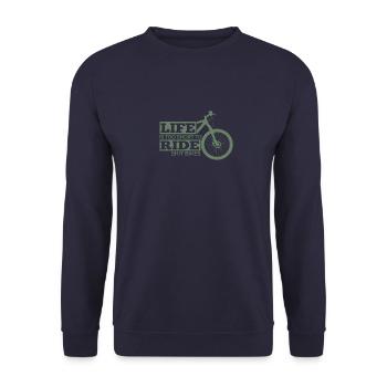 Fahrrad Shirt Das Leben ist zu Kurz - Unisex Pullover - Navy - Vorne - Alina (178cm) & Michal (187cm)