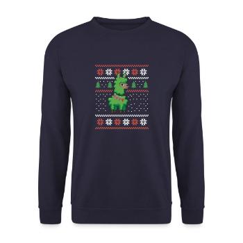 Lama Alpaka Weihnachtsoutfit - Unisex Pullover - Navy - Vorne - Alina (178cm) & Michal (187cm)
