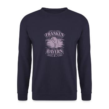 Franken wurden erschaffen weil Bayern Helden - Unisex Pullover - Navy - Vorne - Alina (178cm) & Michal (187cm)