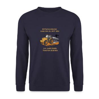 Entschuldigung dass ich zu spät bin Traktor - Unisex Pullover - Navy - Vorne - Alina (178cm) & Michal (187cm)