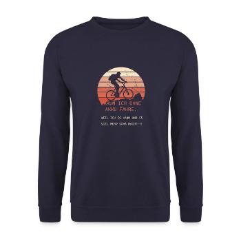 Warum ich ohne Akku fahre - Unisex Pullover - Navy - Vorne - Alina (178cm) & Michal (187cm)