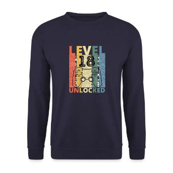 Level 18 Freigeschaltet Lustiger Gamer Geburtstag Achtzehn - Unisex Pullover - Navy - Vorne - Alina (178cm) & Michal (187cm)