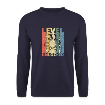 Level 31 Unlocked Funny Gamer Birthday - Unisex Sweatshirt - navy - Front - Alina (178cm) & Michal (187cm)