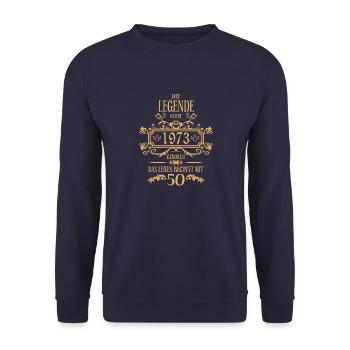 Geschenke zum 50. Geburtstag für Männer und Frauen - Unisex Pullover - Navy - Vorne - Alina (178cm) & Michal (187cm)