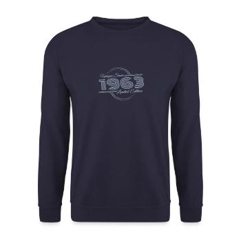 Einzigartig seit 1963 Retro Geburtstag Vintage - Unisex Pullover - Navy - Vorne - Alina (178cm) & Michal (187cm)