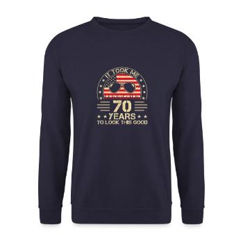Il m’a fallu 70 ans Adult Humor Spr - Sweat-shirt Unisexe - marine - Devant - Alina (178cm) & Michal (187cm)