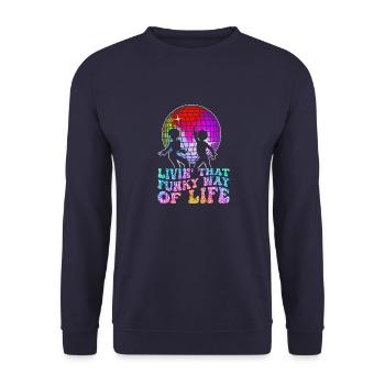 Vintage Retro Disco Fever Lifes Groovy Party Club - Unisex Sweatshirt - navy - Front - Alina (178cm) & Michal (187cm)