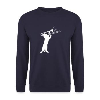 Cat Trompete Trumpet Music Band Retro Musician - Unisex Pullover - Navy - Vorne - Alina (178cm) & Michal (187cm)