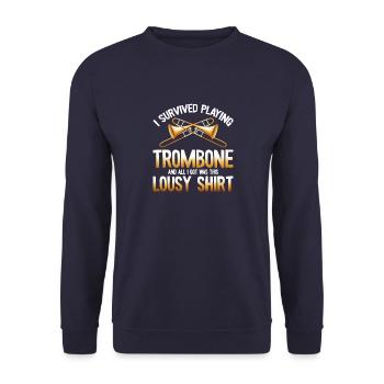 I Survived Playing Trombone Trumpet Band Music - Unisex Pullover - Navy - Vorne - Alina (178cm) & Michal (187cm)