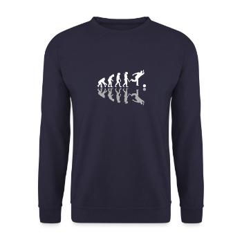 Human Evolution Bowling Bowler Pins Strike - Unisex Pullover - Navy - Vorne - Alina (178cm) & Michal (187cm)