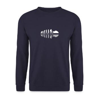 Human Evolution Funny Camping Camper Adventure - Unisex Pullover - Navy - Vorne - Alina (178cm) & Michal (187cm)
