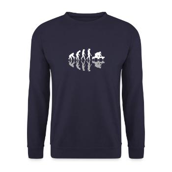 Évolution humaine Charpentier Menuisiers Travail du bois - Sweat-shirt Unisexe - marine - Devant - Alina (178cm) & Michal (187cm)