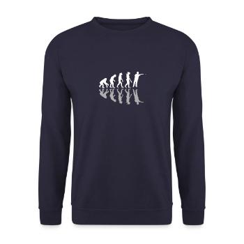 Funny Human Evolution Dart Player Dartboard Darts - Unisex Sweatshirt - navy - Front - Alina (178cm) & Michal (187cm)