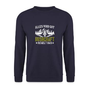 Bushcraft regelt das Survival Überleben - Unisex Pullover - Navy - Vorne - Alina (178cm) & Michal (187cm)