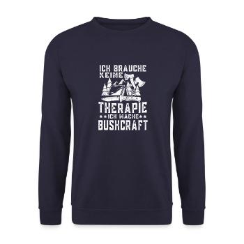 Bushcraft Ich brauche keine Therapie Bushcrafter - Unisex Pullover - Navy - Vorne - Alina (178cm) & Michal (187cm)