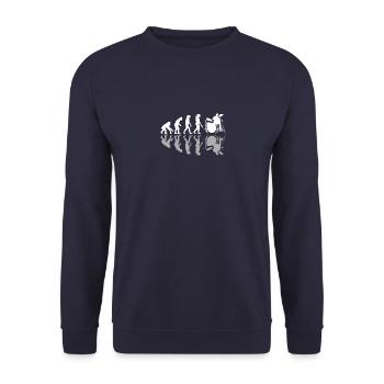 Human Evolution Drummer Drumming Lovers Drums - Unisex Pullover - Navy - Vorne - Alina (178cm) & Michal (187cm)