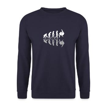 Human Evolution Judo Martial Arts Lover MMA Humor - Unisex Sweatshirt - navy - Front - Alina (178cm) & Michal (187cm)
