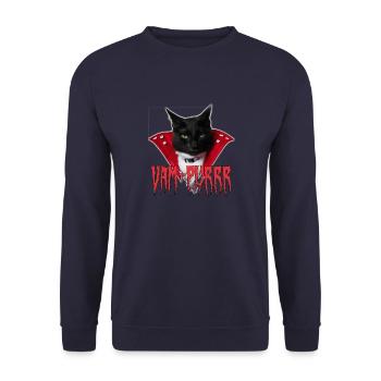 Vampurr Funny black cat as a vampire - Unisex Sweatshirt - navy - Front - Alina (178cm) & Michal (187cm)